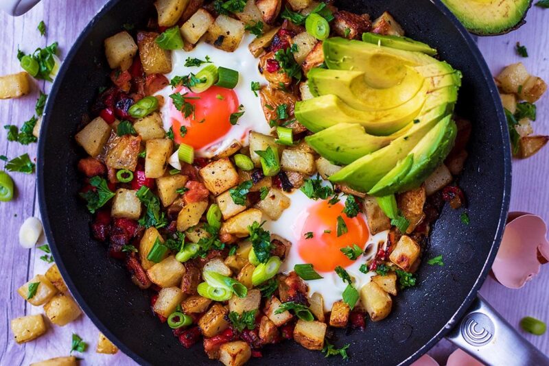 A picture showing Low FODMAP Skillet Weekend Hash. Great for IBS symptoms