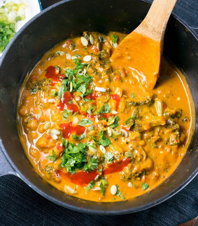A pot showing a lentil and pumpkin curry. Great for IBS symptoms