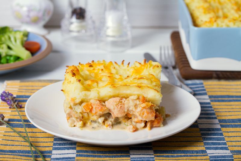 Plate showing a low FODMAP Fish Pie